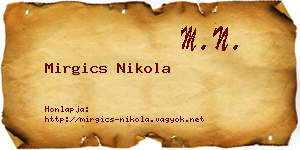 Mirgics Nikola névjegykártya